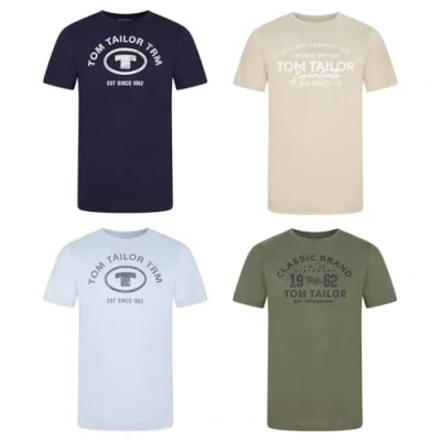 Afbeelding van TOM TAILOR Set van 4 T shirts voor heren, ronde hals, korte mouwen, normale pasvorm, zomerprint, 100% katoen, zwart, wit, groen, rood, blauw, grijs, Beige (Gravel 10461), L