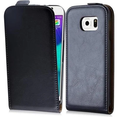 Afbeelding van Cadorabo Hoesje geschikt voor Samsung Galaxy S6 in KAVIAAR ZWART Beschermhoes Case Cover flip design, gemaakt van glad kunstleder