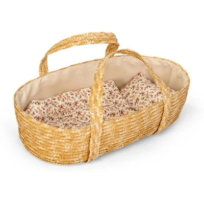 Afbeelding van Mamamemo Rieten Poppenreiswieg / Mozes mandje met bedsetje 50cm Poppen