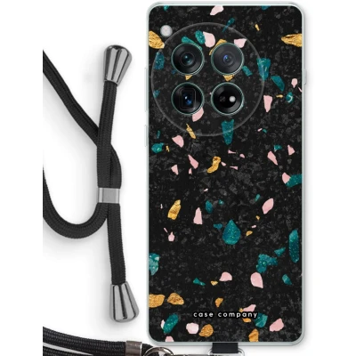 Afbeelding van Case Company® hoesje met Koord geschikt voor OnePlus 12r Terrazzo N10 Telefoonhoesje Zwart Bescherming aan alle Kanten en Over de Schermrand
