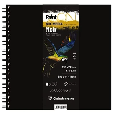 Afbeelding van Paint On mixed media notebook ringband vierkant zwart 30 vel