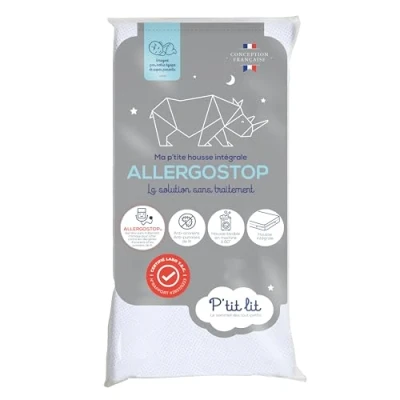 Afbeelding van P&#039;tit lit Allergostop® matrasbeschermer voor baby&#039;s, 70 x 140 cm, complete hoes, waterdicht, natuurlijke bescherming tegen mijten en bedwantsen, zonder chemische behandeling, Oeko Tex®