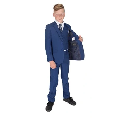 Afbeelding van Cinda Formeel 5 delig kostuum voor jongens, bruiloft, feest, eindejaarsbal, Blauw
