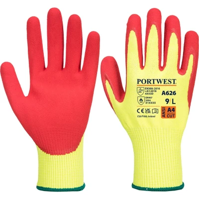 Afbeelding van Portwest Vis Tex HR snijbestendige handschoen met Nitril Geel/rood M