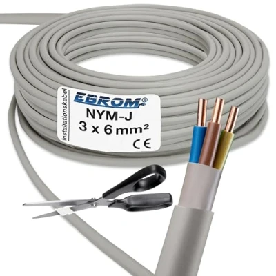 Afbeelding van EBROM Mantelkabel NYM J 3x6mm², installatiekabel voor vochtige ruimtes, grijs, keuze in stappen van 1 meter, per jouw selectie: lengte: 25 m