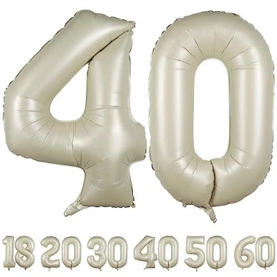 Afbeelding van Ballon 40 jaar, beige, 101 cm, decoratie voor de 40e verjaardag, folieballon in cijfervorm, met helium, verjaardagsdecoratie, mannen en vrouwen