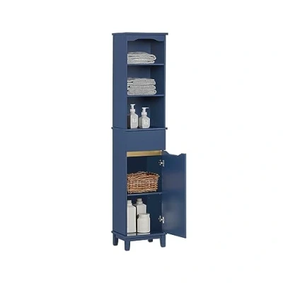 Afbeelding van SoBuy Badkamermeubel, hoge kast, opbergrek, opbergkast, opbergzuil voor woonkamer, badkamer, slaapkamer, donkerblauw, 35 x 30 170 cm, BZR112 B