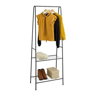 Afbeelding van Relaxdays kledingrek metaal 162 x 60,5 35 cm 2 planken slaapkamer zwart