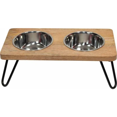 Afbeelding van Jack And Vanilla Voerbakken Jv Bon Appetit Kommen Met Houten Stand Bruin small 19x35x12cm 51/0189 197473