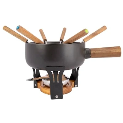 Afbeelding van Cosy &amp; Trendy Fondueset van aardewerk + 6 vorken, zwart, D20,5 cm