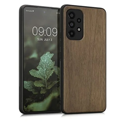 Afbeelding van kwmobile telefoonhoesje geschikt voor Samsung Galaxy A53 5G Hoesje met bumper in donkerbruin Backcover walnoothout