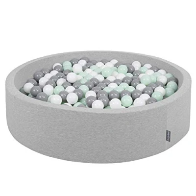 Afbeelding van KiddyMoon rond ballenbad 120x30cm/200 ballen ∅ 7cm ballenbakken kleurrijke voor baby&#039;s speelbad peuters, made in the eu, lichtgrijs:wit grijs mint