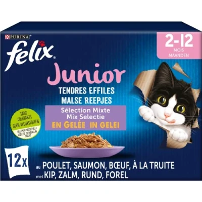 Afbeelding van 6x Felix in Gelei Junior (2 12m) Mix Selectie Kattenvoer Natvoer forel, Zalm ,Rund &amp; Kip 12x 85 g