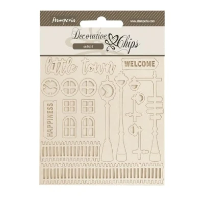 Afbeelding van Stamperia Silent Sea Village Decorative Chips Little Town (SCB268)