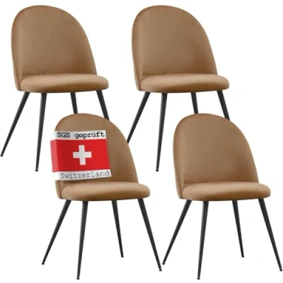 Afbeelding van Albatros Eetkamerstoelen met Fluwelen Hoes Capo Set van 4, Bruin Stijlvol Vintage Ontwerp, Hoes, SGS Goedgekeurde Gestoffeerde Stoel Moderne Keukenstoel, Eetkamerstoel of Eettafelstoel