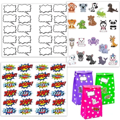 Afbeelding van 64 Grappige Stickers voor Verjaardagstassen Kindernaamstickers Etiketten Geschenkzakken ...