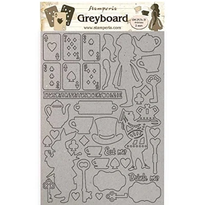Afbeelding van Stamperia Greyboard A4 Alice Elements (KLSPDA439) (DISCONTINUED)