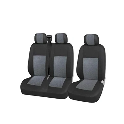 Afbeelding van Set van 2 + 1 luxe polyester stoelhoezen voor bestelwagens en bussen, zwart/grijs