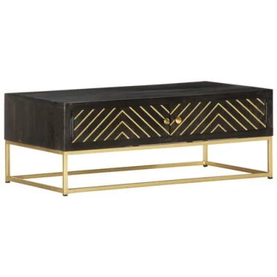 Afbeelding van Salontafel 90x50x35 cm massief mangohout zwart en goudkleurig