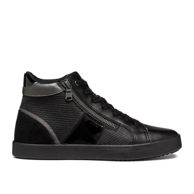 Afbeelding van Geox Blomiee Sneakers hoog, Dames, Maat: 38, Black Leer en imitatieleer