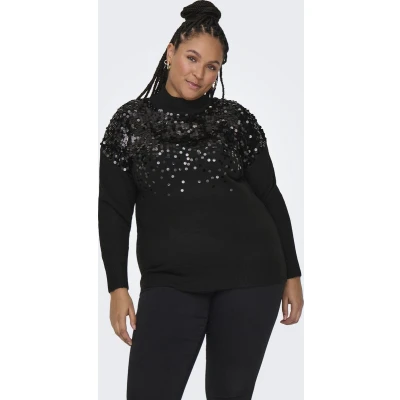 Afbeelding van ONLY Carmakoma Caralba Sequins HIGH NECK Trui black, Dames, Maat: L 50/52, Black