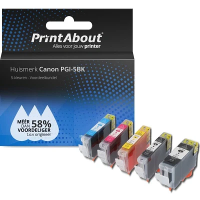 Afbeelding van Huismerk Canon PGI 5BK Inktcartridge 5 kleuren Voordeelbundel