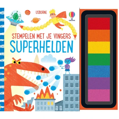 Afbeelding van Uitgeverij usborne stempelen met je vingers superhelden