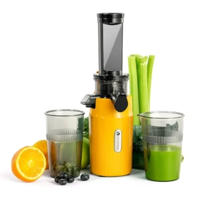 Afbeelding van Ventray sapcentrifuge Slow Juicer zachte druk 60 omwentelingen, koude pers, omgekeerde kauwfunctie, voor groenten en fruit, BPA vrij, gemakkelijk te reinigen, zonnegeel