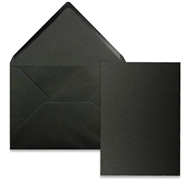 Afbeelding van 25 kaarten met envelop, DIN A5, 14,8 x 21 cm, zwart, enveloppen, C5, 15,4 22 natte lijm