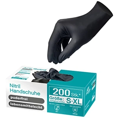 Afbeelding van ACE Nitril Guard wegwerphandschoenen (100 paar) zwart, latexvrij, poedervrij, EN 374 1, reiniging, werkplaats, doe het zelf, tatoeage, keuken, kapsel, esthetisch, mechanisch, voedselgebruik XL