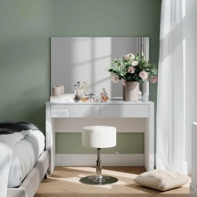 Afbeelding van Vicco AnnabelleKaptafel 110 cm met spiegel en kruk Wit hoogglans/wit