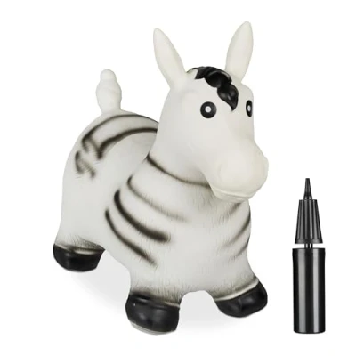 Afbeelding van Relaxdays skippy dier zebra tot 50 kg bpa vrij met luchtpomp zwart wit