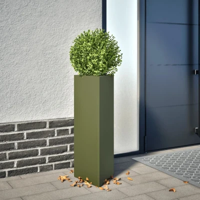 Afbeelding van vidaXL Plantenbak driehoek 30x26x75 cm staal olijfgroen