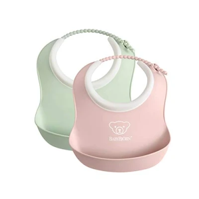 Afbeelding van BabyBjörn Mini slabbetje, 2 stuks, pastelgroen/pastelroze