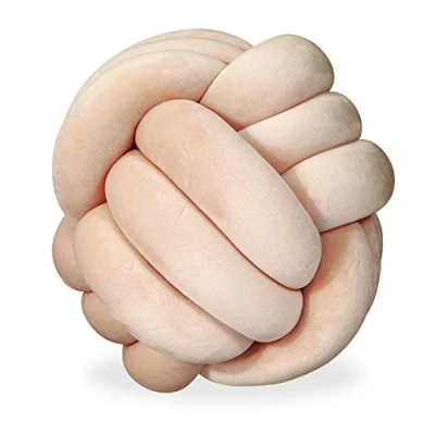 Afbeelding van Relaxdays Geknoopkussen voor bank, bed, decoratief, Scandinavisch, sierkussen strik Ø 25 cm, nude, 1 stuk (1 stuk)