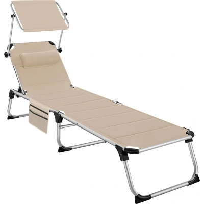 Afbeelding van tectake® Ligbed Lorella gestoffeerd, inklapbaar beige 220 x 60,5 34 cm, met zijvak