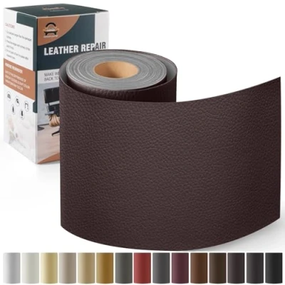 Afbeelding van OAZ Kit de réparation du Cuir synthétique autocollant Marron foncé 10 x 160 cm Pour sièges voiture, meubles, canapés, sacs