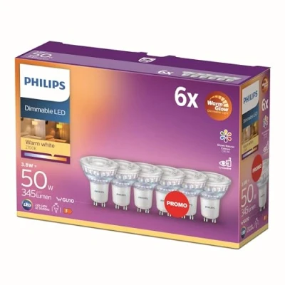 Image de Philips LED Spot 6 pack Warmwit Licht GU10 50 W Dimbaar Energiezuinige Spotjes