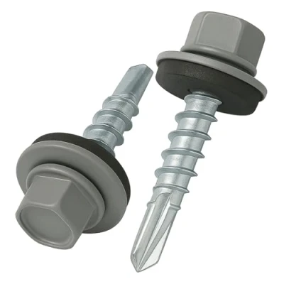 Afbeelding van 8 mm x 35 dakschroeven, gekleurde zelfborende zeskantkop (RAL 7045 Telegris 1) dakschroef met EPDM verzegelde sluitring, geharde grove schroefdraad, roestvrije verzinkte schroeven voor buiten