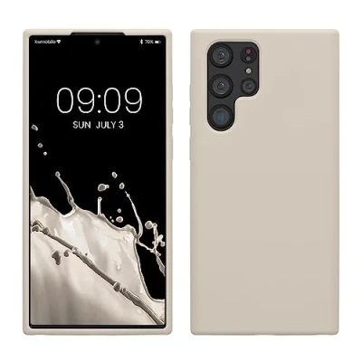 Afbeelding van kwmobile telefoonhoesje geschikt voor Samsung Galaxy S22 Ultra Hoesje met siliconen coating Smartphone case in mat crème