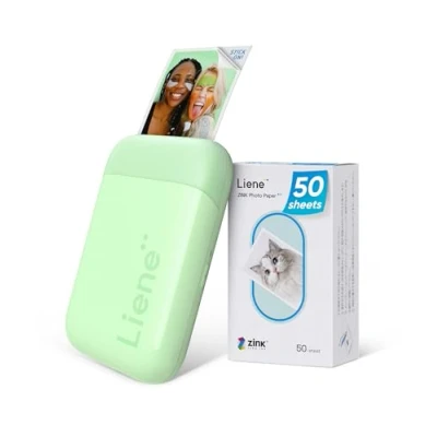 Afbeelding van Liene Bluetooth mobiele printer, 2 x 3 draagbare fotoprinter met 50 zelfklevende fotopapieren, instant mini fotoprinter, compatibel iPhone en Android smartphone (groen)