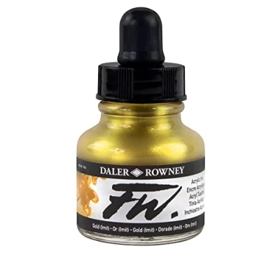 Afbeelding van Daler Rowney FW acrylinkt, glazen fles met druppelaar, 29,5 ml, imitatie goud