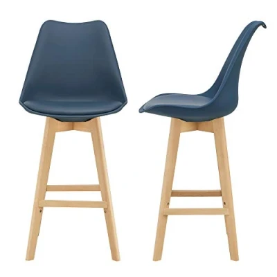 Afbeelding van Barkruk set van 2 kunstleer en beuken 105x48x58 cm blauw