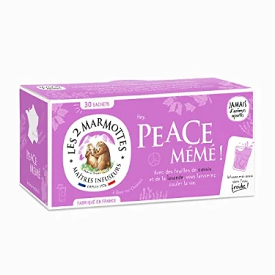 Image de Les 2 Marmottes Infusion Peace Mémé 30 sachets Feuille de Cassis et Lavande Bien Être Relaxation Made In France Sans arômes ajoutés 33g