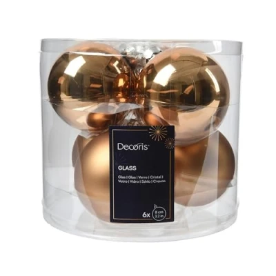 Afbeelding van Kaemingk Set van 6 glazen kerstballen, 8 cm, mat en glanzend, grote kerstdecoratie kerstboomversiering, pecannotenbruin