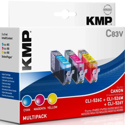 Afbeelding van KMP Inktcartridge vervangt Canon CLI 526C, 526M, 526Y Compatibel Combipack Cyaan, Magenta, Geel C83V 1515,0050