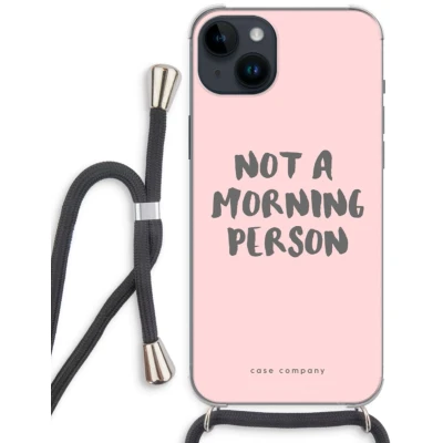 Afbeelding van Case Company® hoesje met Koord geschikt voor iPhone 14 Plus Morning person Telefoonhoesje Zwart Extra Bescherming aan alle Kanten en Over de Schermrand