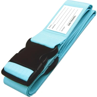 Afbeelding van OW Travel Bagageriemen voor Koffers (Blauw: 1 stuk) Goed zichtbare stevige Kofferbanden met bagagelabels. Reiskoffer riemen. Bagageriem Kofferband reis riem Kofferbagage. Tas band Kofferriem