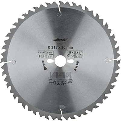 Afbeelding van Wolfcraft 6664000 Hardmetaal cirkelzaagblad 315 x 30 3.2 mm Aantal tanden: 28 1 stuk(s)