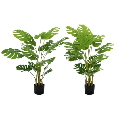 Afbeelding van HOMCOM Set van 2 kunstbomen, kunstplant, Monstera deliciosa, met pot, binnenshuis, hoogte 120 cm, groen